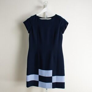 Amanda Smith Navy Blue Light Dress Short Sleeve Block Career Women's 8 Shift‎